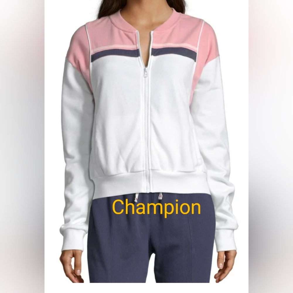 Champion XS White and Pink Zip-Up Warm UpJacket. Vintage. Pockets. - Picture 1 of 10